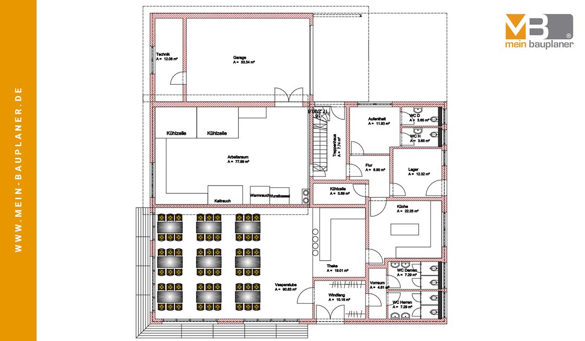 Planung einer Fleischerei mit Bewirtungsräumen und Wohnung im Obergeschoss 2